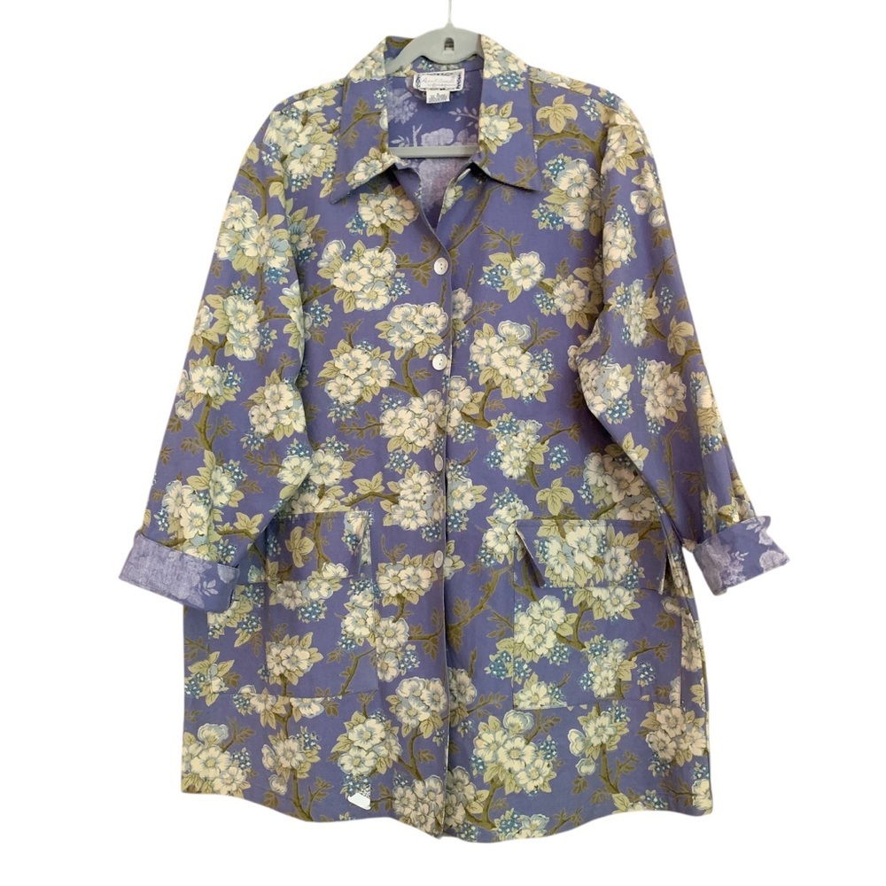 April Cornell Cornell Trading Vintage Lavender Floral Cotton Car Coat Sz S